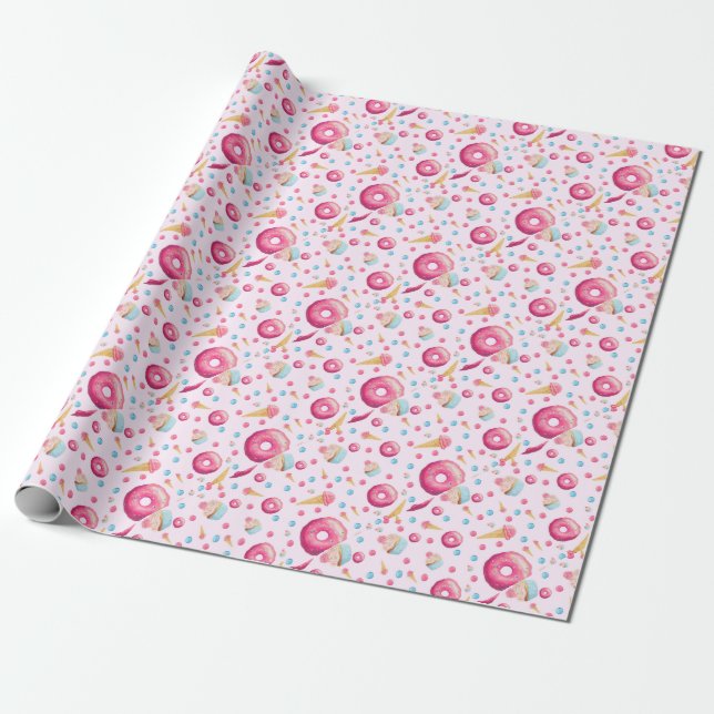 Papier Cadeau Collage rose de beignet (Déroulé)