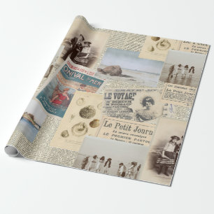 Papier Cadeau Collage vintage pour enfants en bord de mer