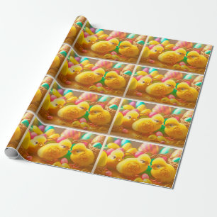 Papier Cadeau Collection 3 Petits Poussins de Pâques Jaunes