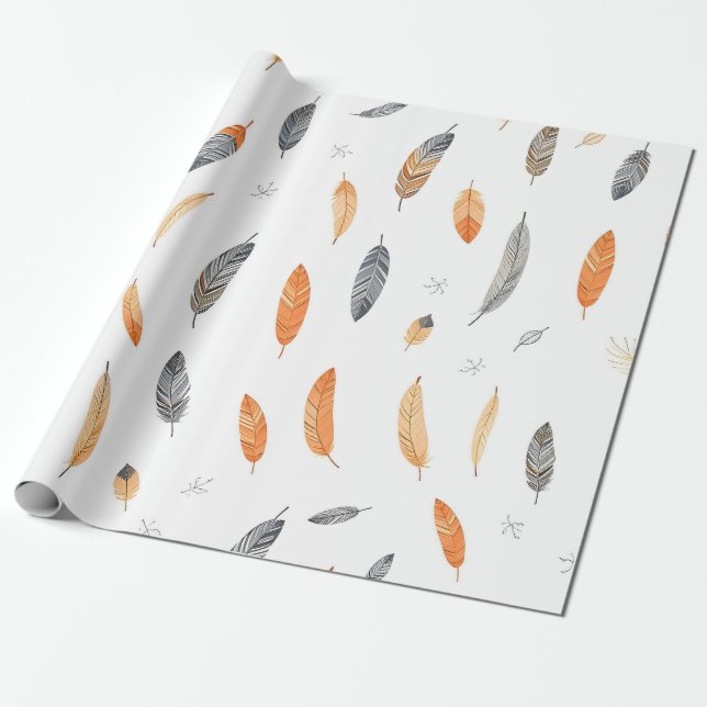 Papier Cadeau Collection Bohème Tendance Luxe Plumes (Déroulé)