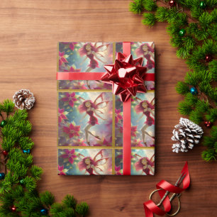 Papier Cadeau Collection de fées de Noël - Cheveux rouges Roses