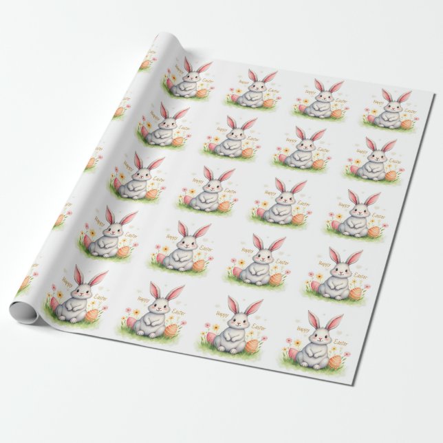 Papier Cadeau Collection de lapin de Pâques mignon moderne et d' (Déroulé)