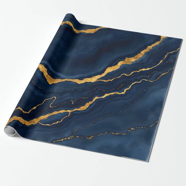 Papier Cadeau Collection de marbre bleu bleu marine (Déroulé)