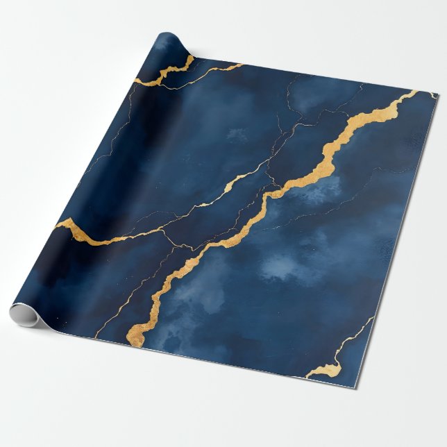 Papier Cadeau Collection de marbre bleu marine tendance (Déroulé)