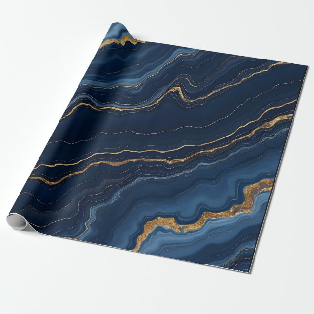 Papier Cadeau Collection de marbre bleu or de la marine moderne (Déroulé)