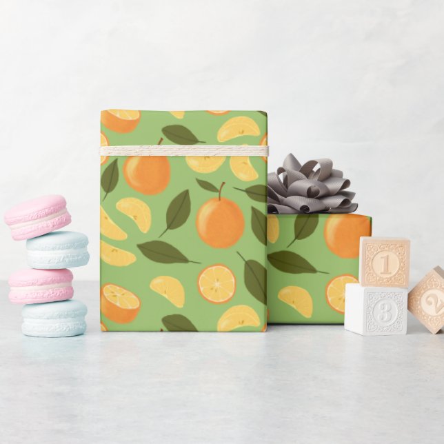 Papier Cadeau Collection de Motifs de paniers de fruits - Orange (Baby Shower)