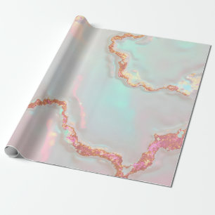 Papier Cadeau Collection Luxe Moderne Rose Pâle Menthe Douce Or