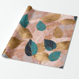 Papier Cadeau Collection moderne de Feuilles Boho en or rose vif