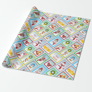 Papier Cadeau Collection Timbres Postés de Noël père Noël