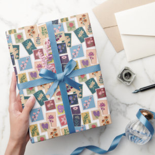 Papier Cadeau Collection Timbres vintages, Thème Rétro