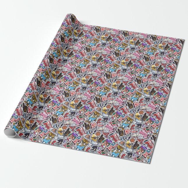 Papier Cadeau College Fun, Colorée Motif Vintage (Déroulé)