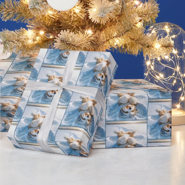 Papier Cadeau Collie à harnais Fabriquant un ange de neige (Vacances)