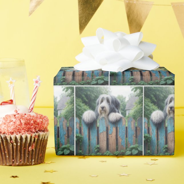 Papier Cadeau Collie barrée sur une clôture de Shabby (Fête d'anniversaire)