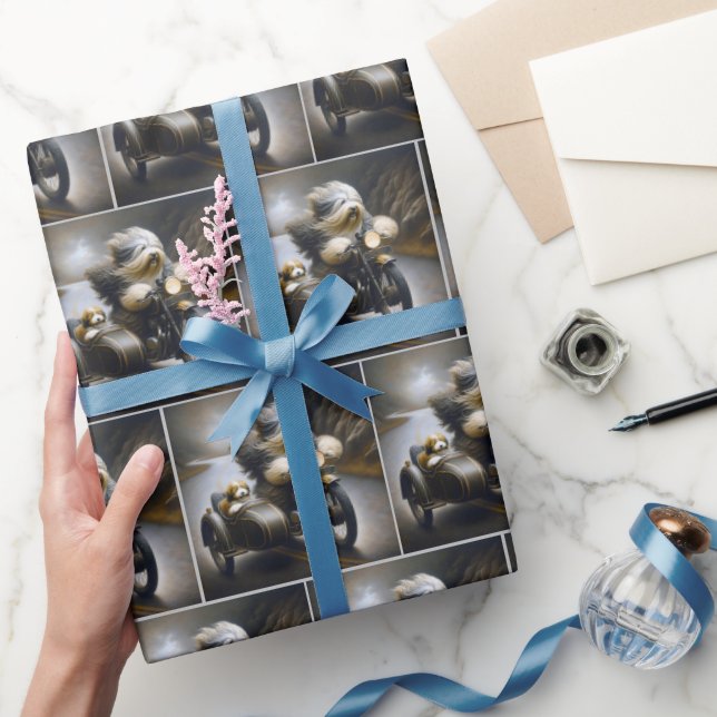 Papier Cadeau Collie roulée en moto (Cadeaux)