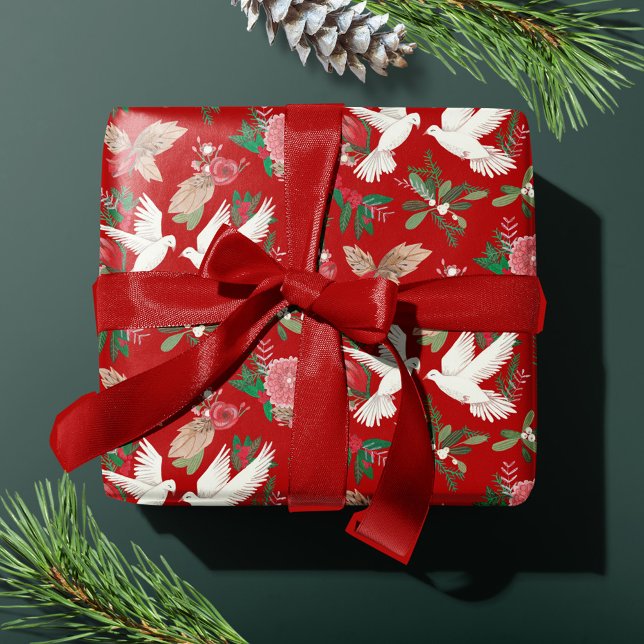 Papier Cadeau Colombes de la paix sur Terre motif floral (Créateur téléchargé)