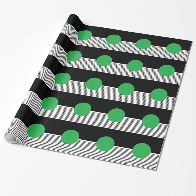 Papier Cadeau Colorbloc noir blanc et cercle vert (Déroulé)