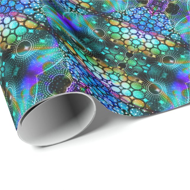 Papier Cadeau Coloré Abstrait Trippy Motif Kaleidoscope (Coin rond)