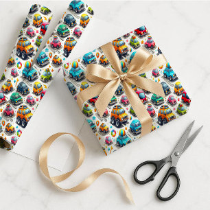 Papier Cadeau Coloré Enfants Voitures de Dessin An