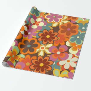 Papier Cadeau Coloré Floral vintage Motif sans couture. Rétro 70