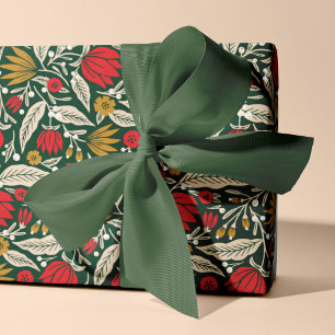 Papier Cadeau Coloré Moderne Folk Floral Noël