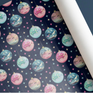 Papier Cadeau Coloré Pastel Disco Ball Ornements Noël