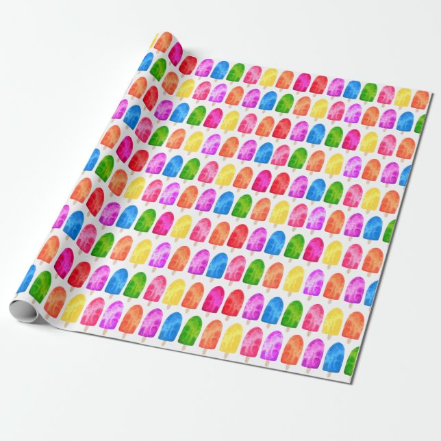 Papier Cadeau Coloré Popsicle Ice Lolly motif (Déroulé)