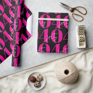 Papier Cadeau Coloré Rose Gras 40e Anniversaire 
