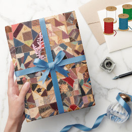 Papier Cadeau Coloré Vintage Patchwork Crazy Quilt Motif