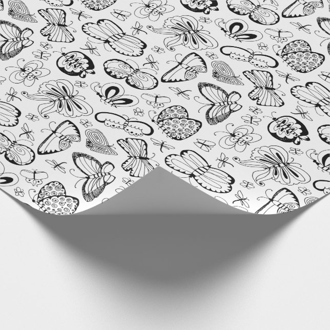 Papier Cadeau Colorez votre propre motif de papillons (Coin)