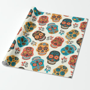 Papier Cadeau Colorfu rétro crâne à sucre fleuri motif
