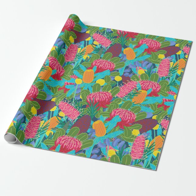 Papier Cadeau Colorful Australian Native Flowers emballage papie (Déroulé)