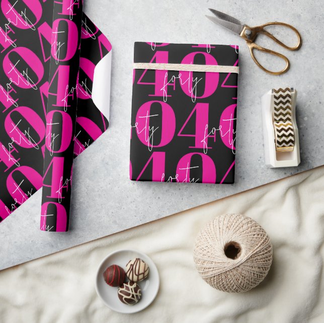 Papier Cadeau Colorful Bold Pink 40th Birthday  (Artisanat)