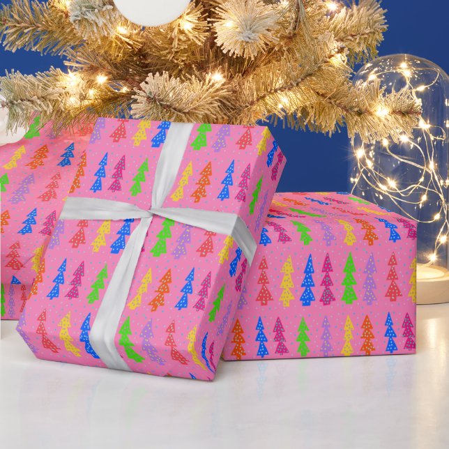 Papier Cadeau Colorful Christmas Tree Pop Art Pink (Vacances)