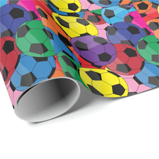 Papier Cadeau Colorful Soccer Ball Collage (Coin rond)