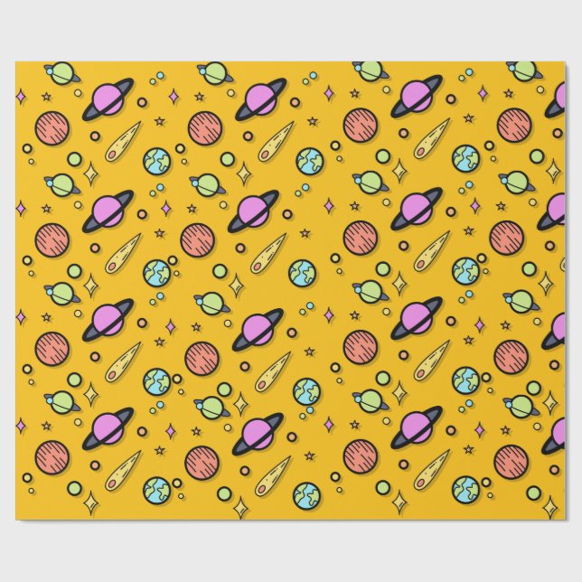 Papier Cadeau Colorful Space Doodle Wrapping Paper (Plat)