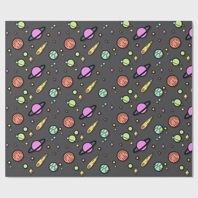 Papier Cadeau Colorful Space Doodle Wrapping Paper (Plat)