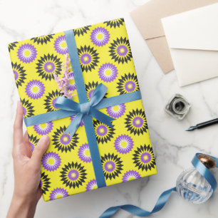 Papier Cadeau Coloris de fierté / emballage motif de fleurs jaun