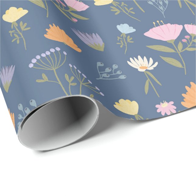 Papier Cadeau Colourful meadow on blue (Coin rond)