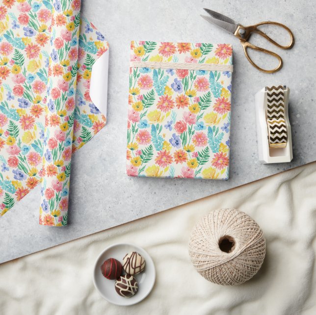 Papier Cadeau Colourful Watercolor Pastel Floral (Artisanat)