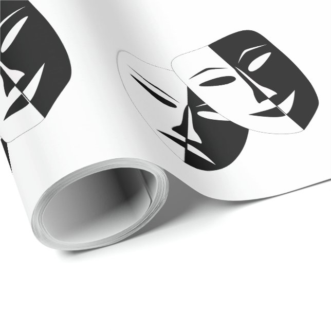 Papier Cadeau Comédie Tragédie Black and White Theatre Mask Wrap (Coin rond)