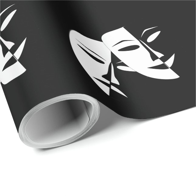 Papier Cadeau Comédie Tragédie Masque de théâtre noir et blanc (Coin rond)
