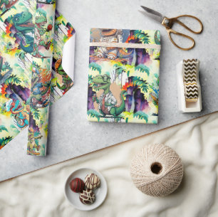 Papier Cadeau Comic Dinosaur fête d'anniversaire Comic Trex