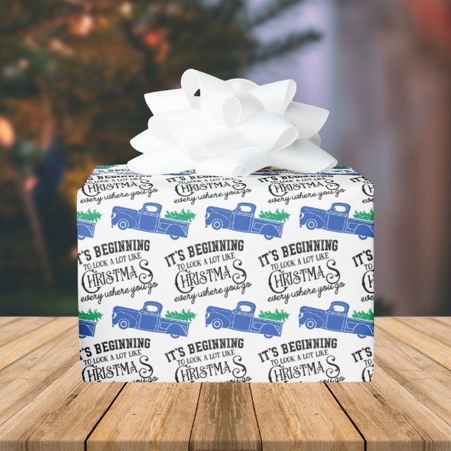 Papier Cadeau Commencer à ressembler à un camion bleu Noël (Créateur téléchargé)