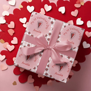 Papier Cadeau Commune première Valentines Jour rose et rouge Lad