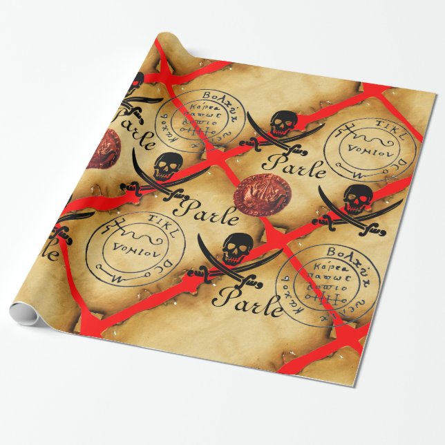 PAPIER CADEAU COMPLEXE, ÉPINES, PIRATES CARTE DU TRÉSOR PARCHEME (Déroulé)