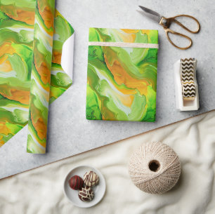 Papier Cadeau Composition avec néon vert et teintes dorées