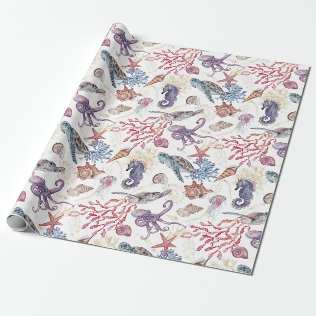Papier Cadeau Composition de aquarelle sous-marine Série Design  (Déroulé)