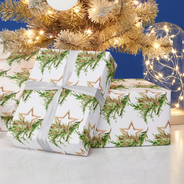 Papier Cadeau Composition de Noël à l'aquarelle bohème de fêtes (Vacances)