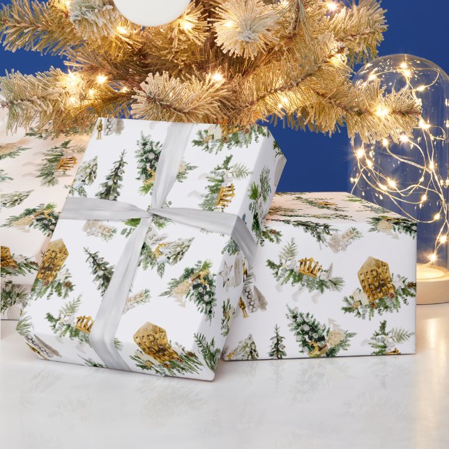 Papier Cadeau Composition de Noël à l'aquarelle Boho Carte de vœ (Vacances)