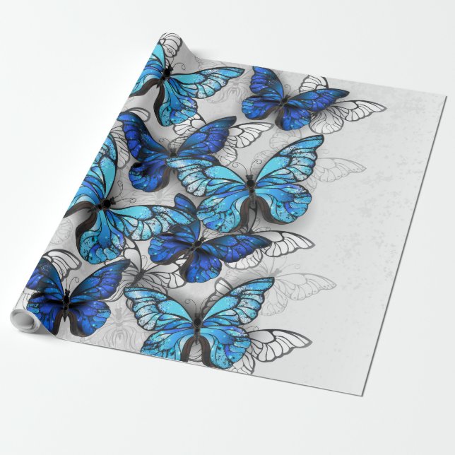 Papier Cadeau Composition des White and Blue Butterflies (Déroulé)